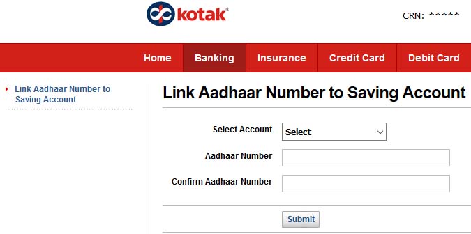 Link Aadhaar Number to Kotak Savings Account