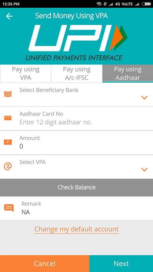 Pay using Aadhaar