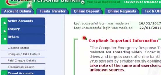 Corporation Bank Online Requests