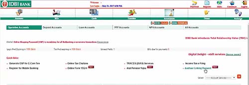 IDBI Aadhaar Linking Request