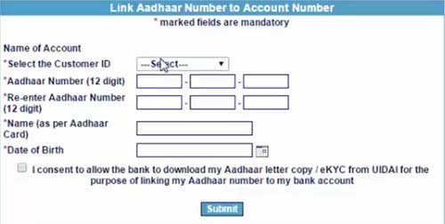 Link Aadhaar Number to IOB Account Number