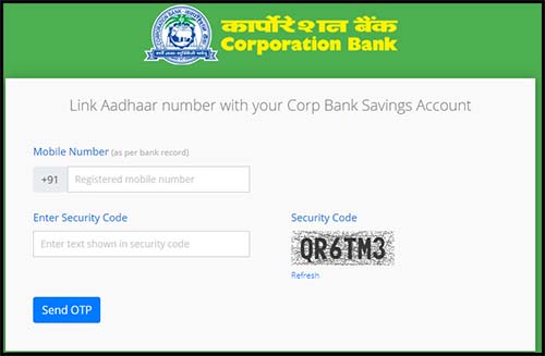 Link Aadhaar Number with Corp Bank Online