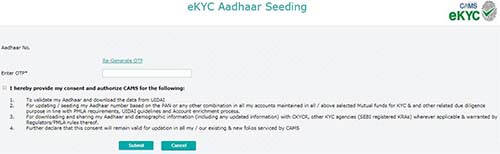 CAMS Aadhaar Seeding OTP