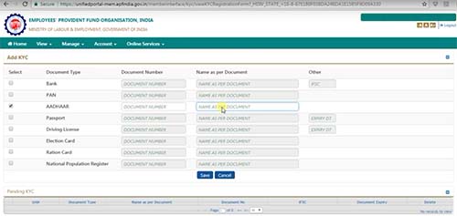 Update Aadhaar Number in EPF