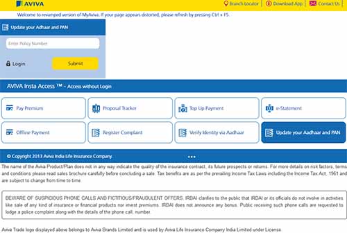 Link Aadhaar Number with Aviva Life Insurance Policy Online