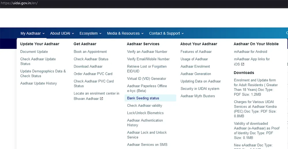 Aadhaar Services Bank Seeding Status