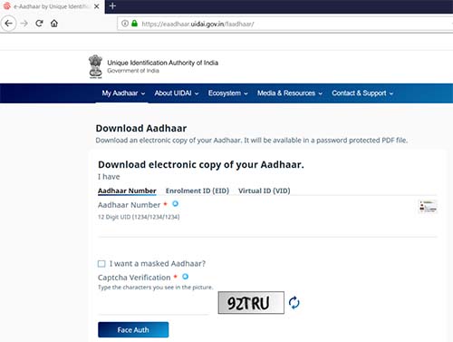 Download Aadhaar with Face Auth