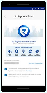 Jio Payments Bank Aadhaar Number