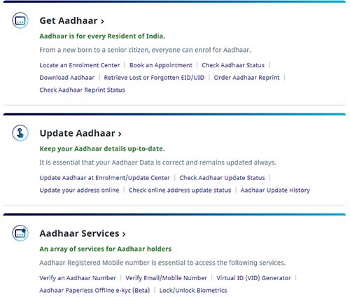 UIDAI Aadhaar Website