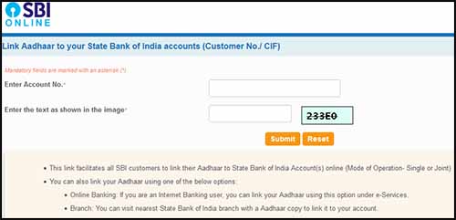 SBI Online Aadhar Link Non-internet Banking User