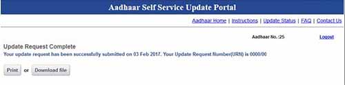 Aadhaar Update Request Complete