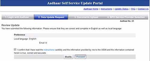 review aadhaar email id update