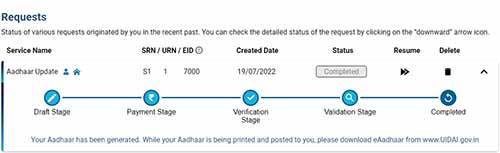Aadhaar Online Update Status