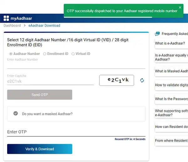 Aadhaar Download OTP