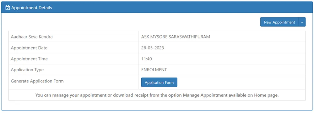 Aadhaar Appointment Details