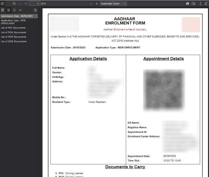 Aadhaar Enrolment Form