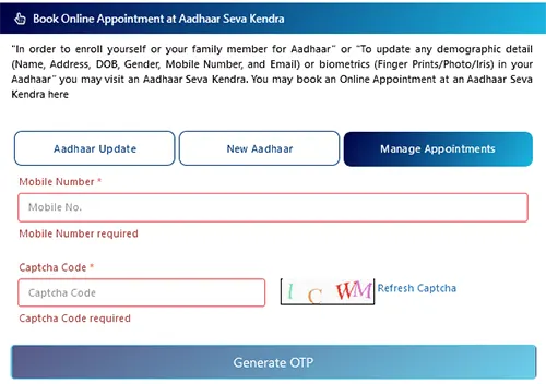 Aadhaar Manage Appointment