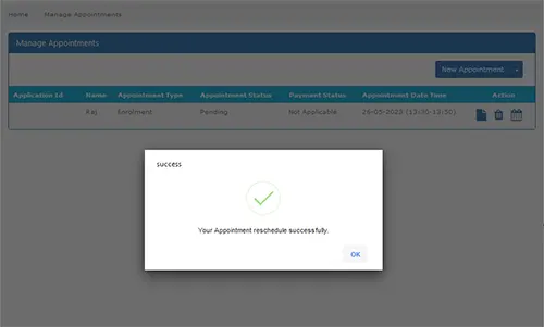 Appointment Rescheduled Successfully