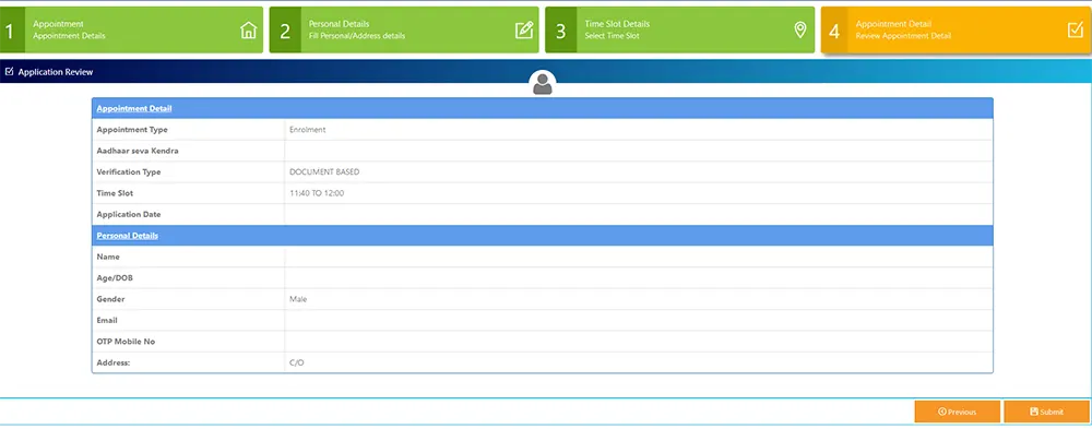 Review Aadhaar Appointment Details