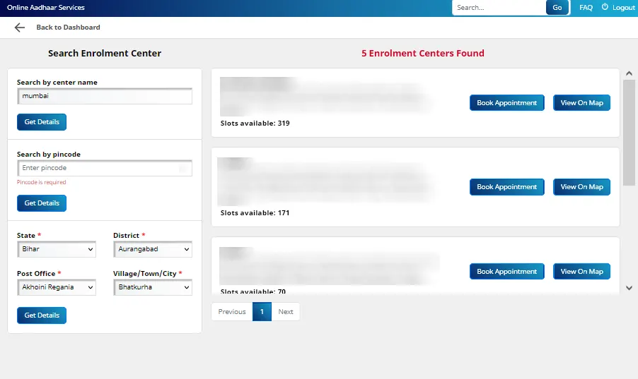 Search Enrolment Center