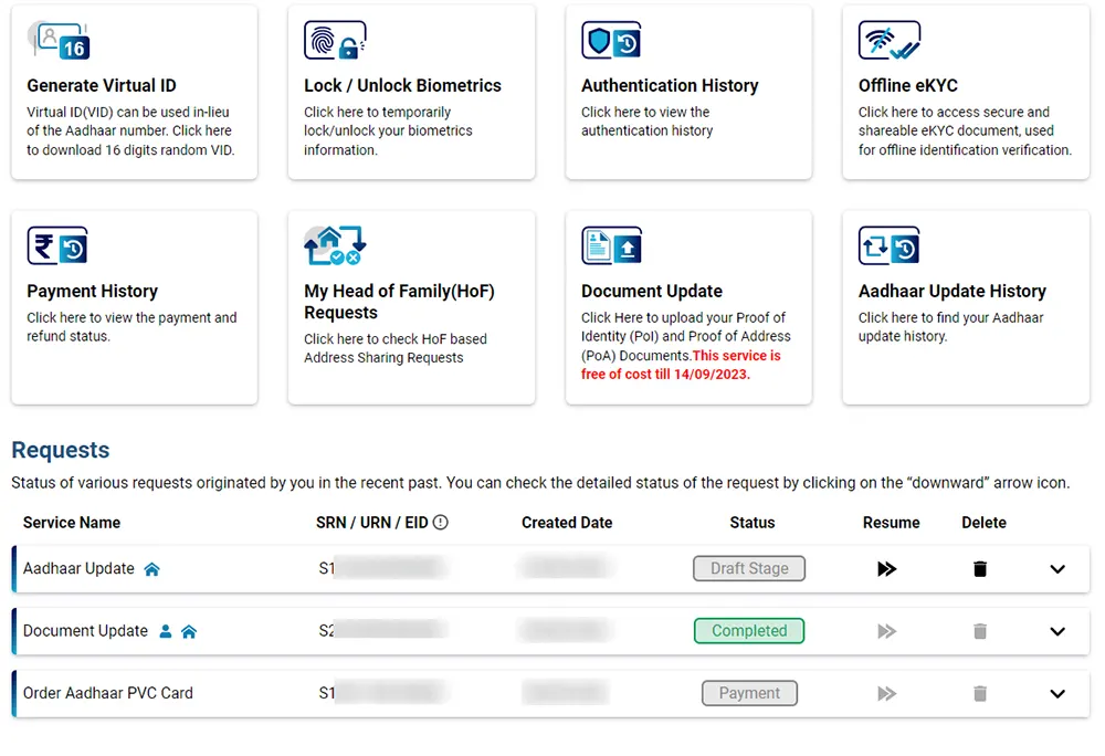 Aadhaar Requests