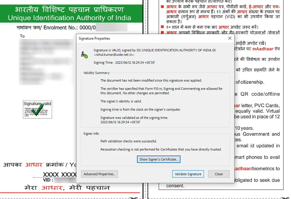 Aadhaar Signature Valid