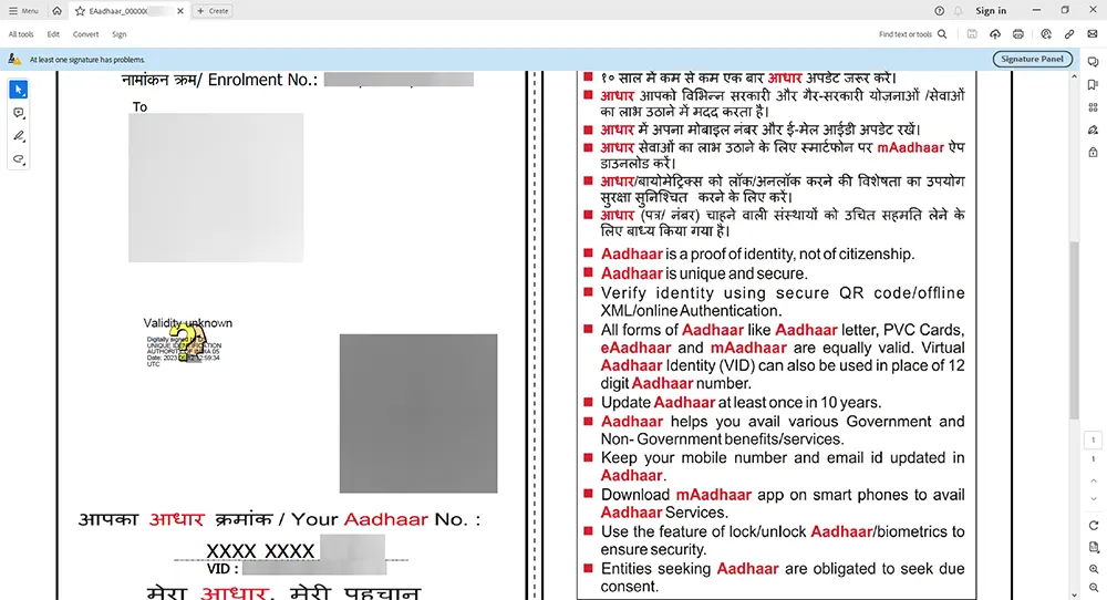 Aadhaar Validity Unknown