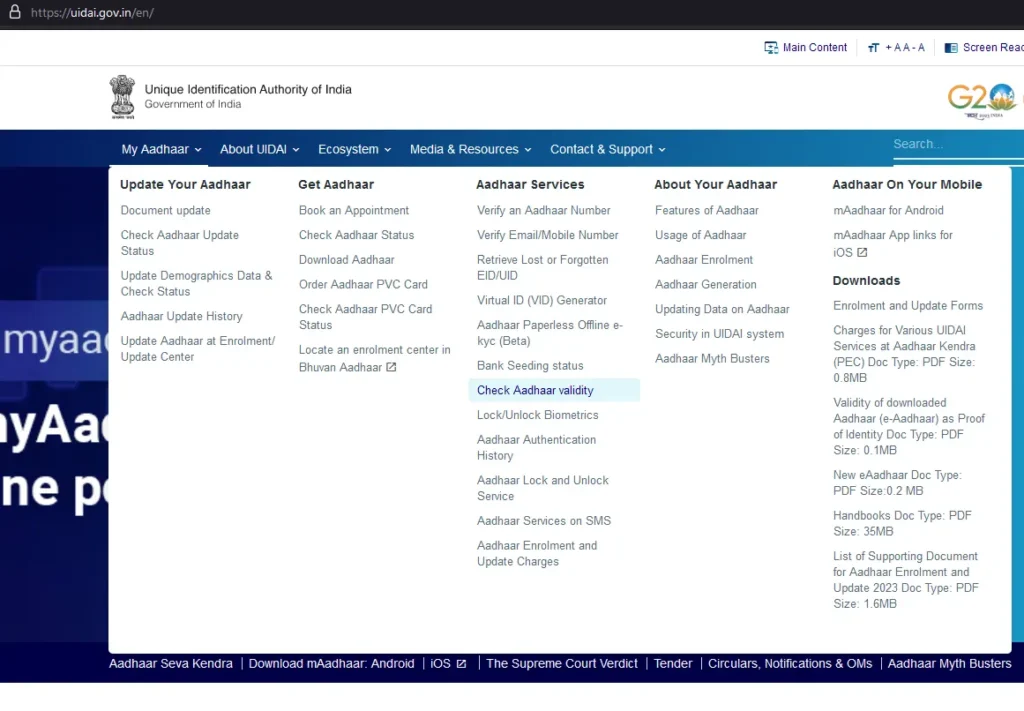 UIDAI Website Check Aadhaar Validity