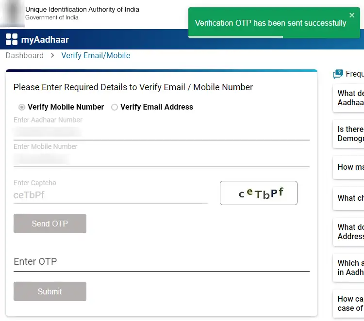 Verification OTP has been Sent Sucessfully