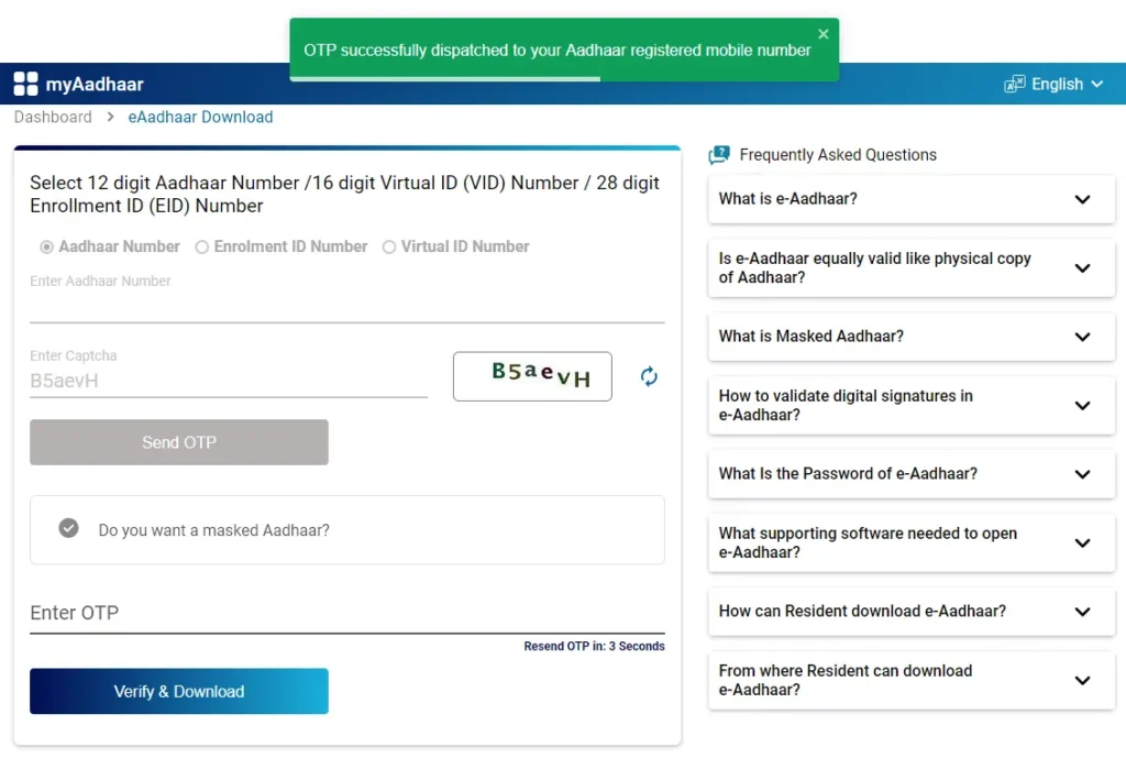 Aadhaar Download OTP