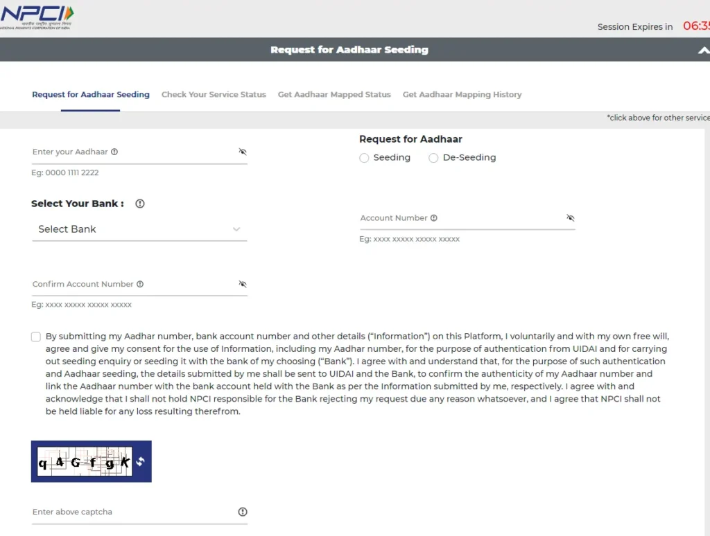 Reqeust for Aadhaar Seeding Options