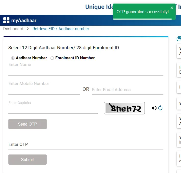 Retrieve EID Aadhaar Number