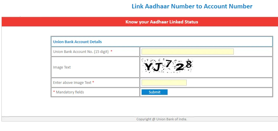 Union Bank Aadhaar Link Status